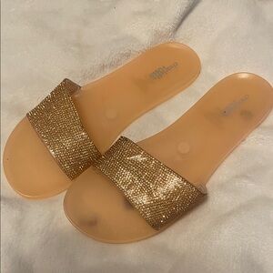 Charlotte Russe Shimmering Gold Slide Sandals